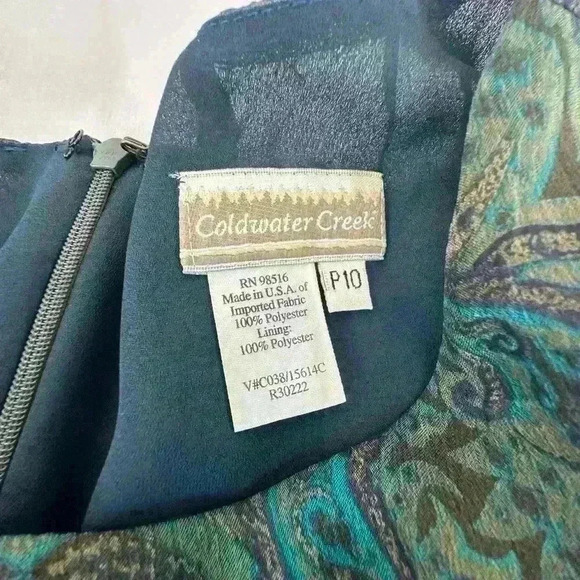 Coldwater Creek green paisley dress, size 10P, zipper back, fully lined. - Picture 7 of 7